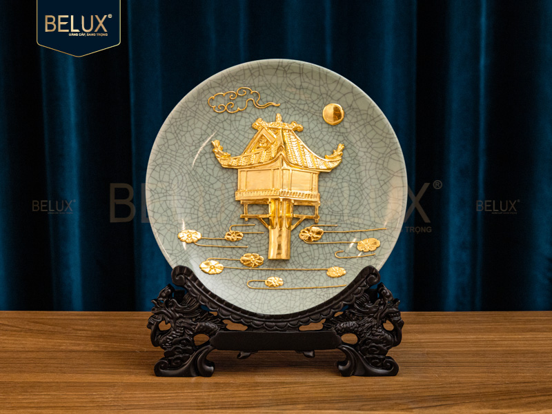 Đĩa Chùa Một Cột Dát Vàng 24k D20